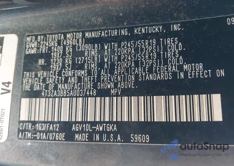 2010 Toyota Venza from USA, damaged, VIN 4T3ZA3BB5AU037448